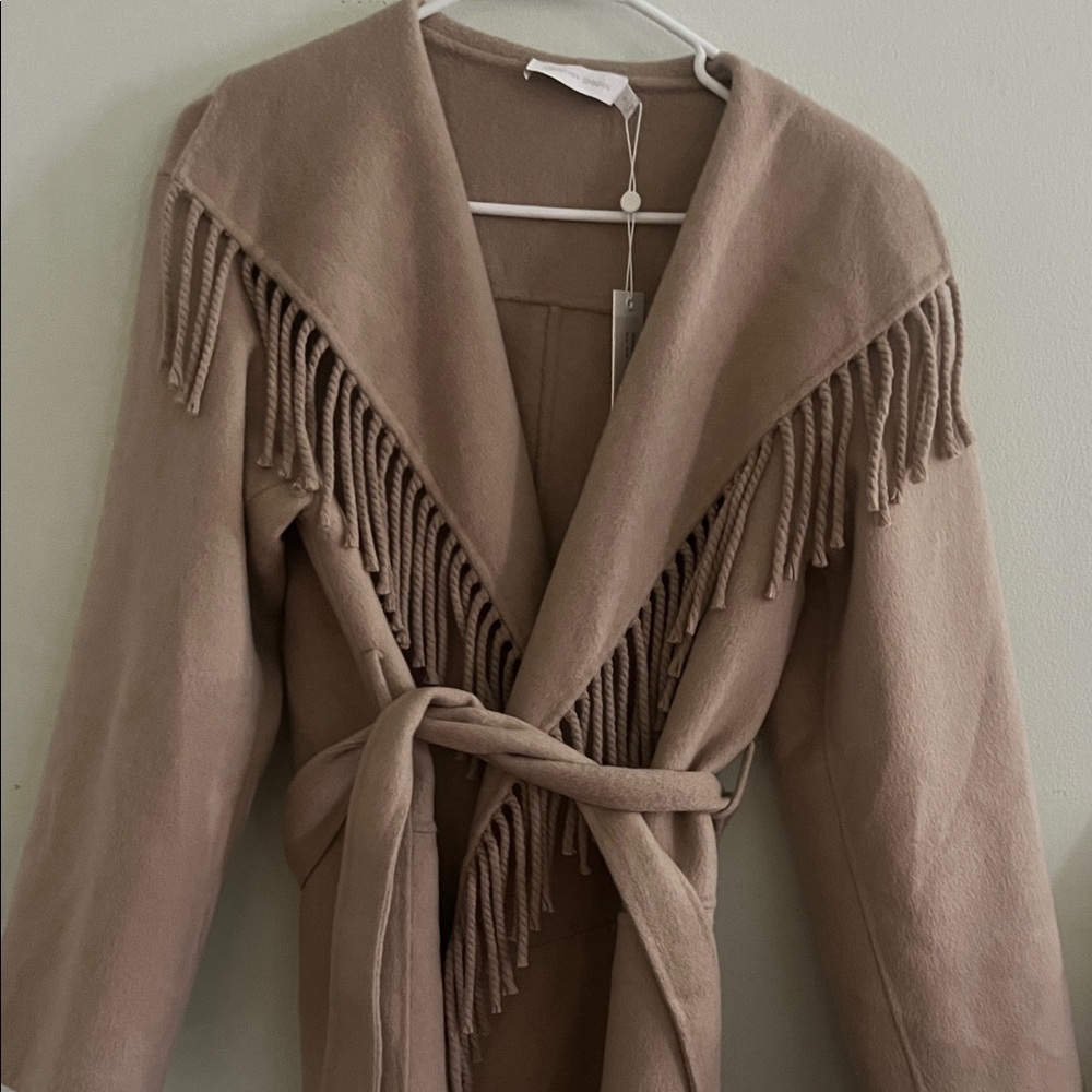 Jonathan Simkhai Taupe Fringe Tie lightweight jacket